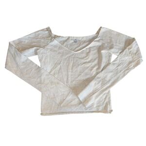 Brandy Melville Beige Heathered Long Sleeve Crop Top Women's Size Small